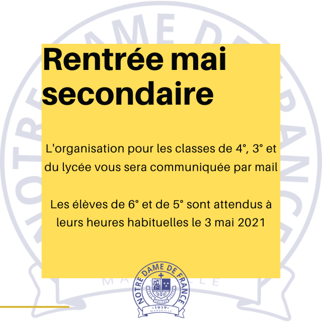 Rentrée MAI secondaire